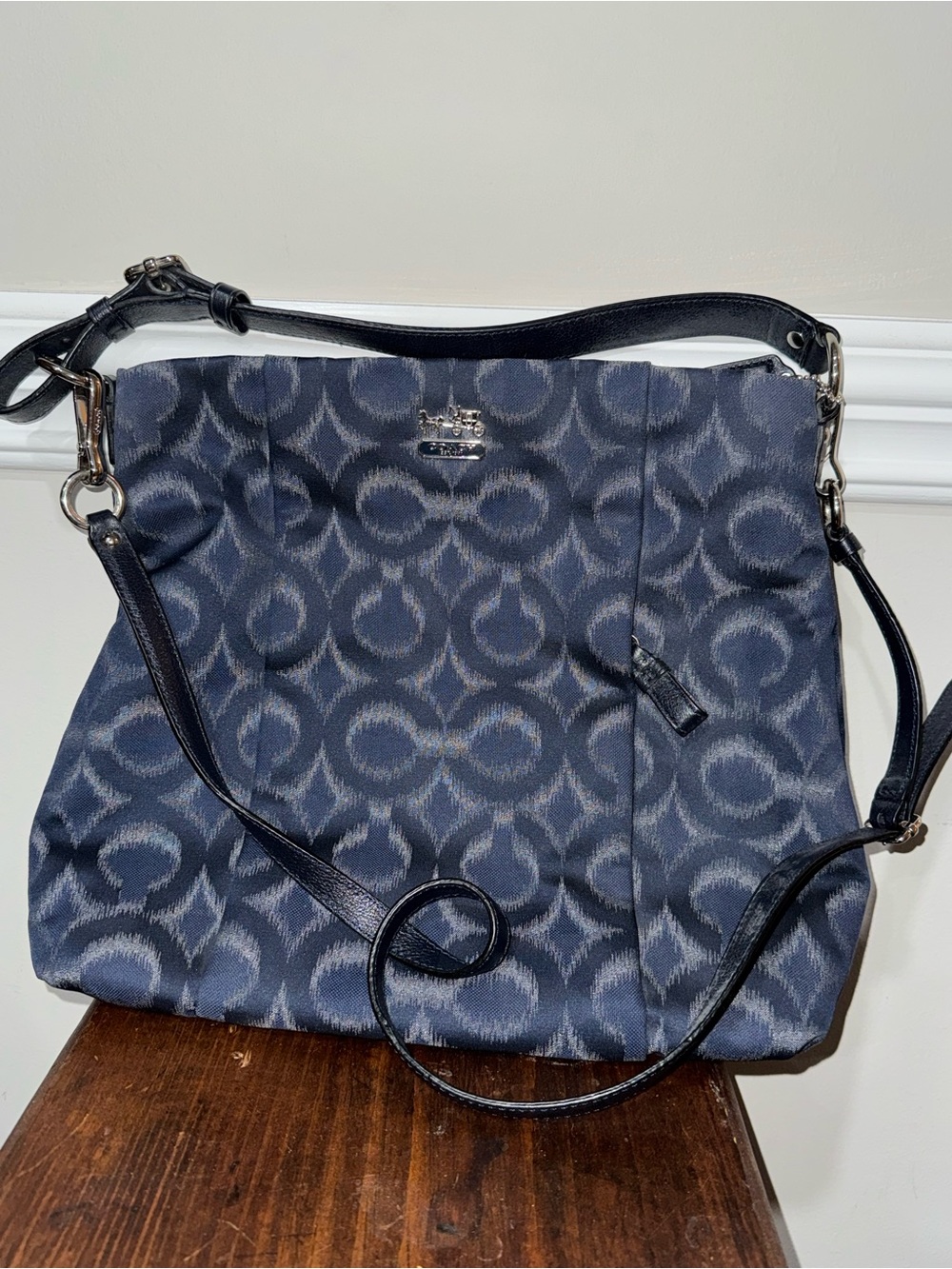 Coach Navy Signature Jacquard Shoulder Bag